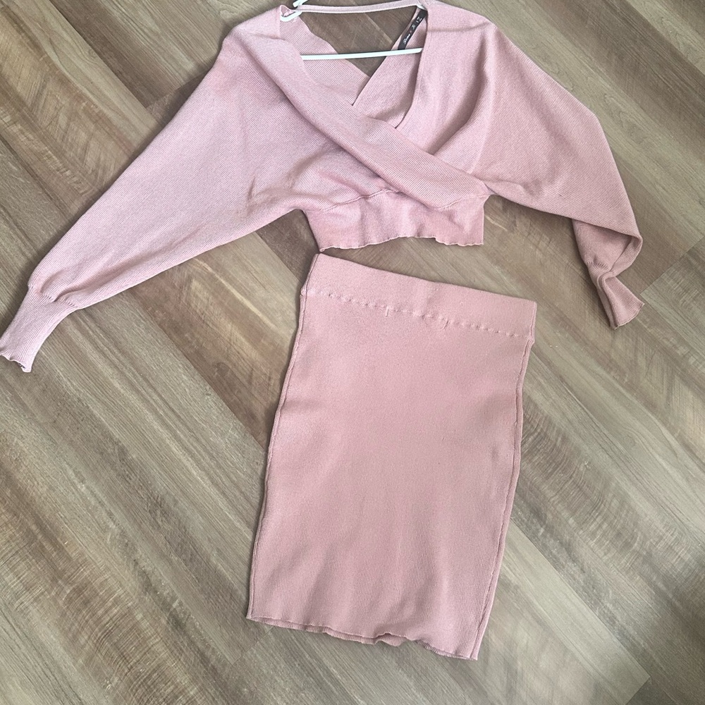 Pink Midi Pencil Skirt Set for Cocktail